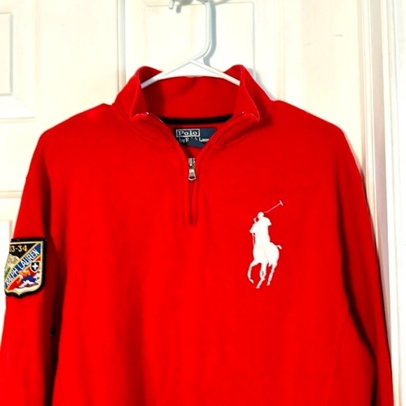 Vintage Polo by Ralph Lauren Red Large White Logo Long Sleeve Quarter Zip Size M - Picture 3 of 9